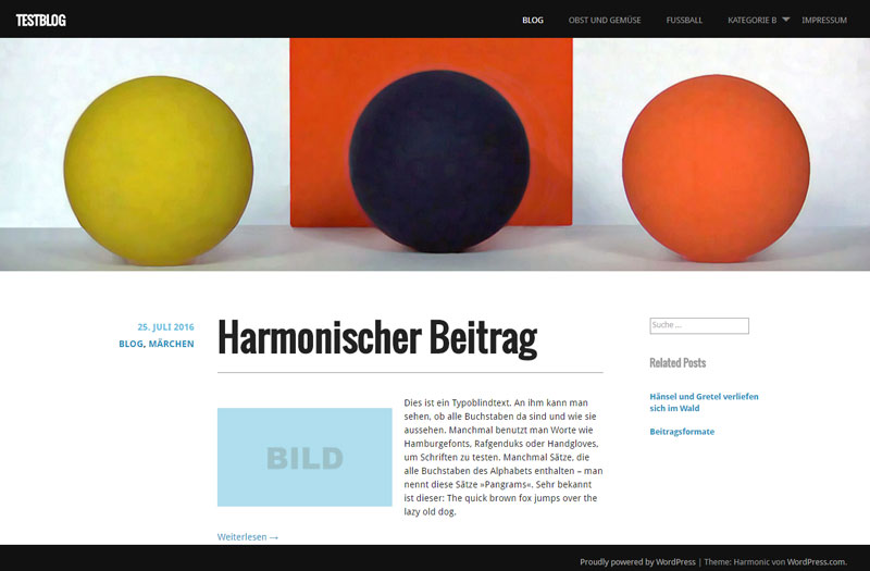Harmonic Blogseite mit Header