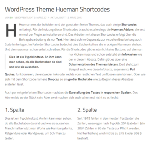Hueman Shortcodes für gut anpassbares WordPress Theme