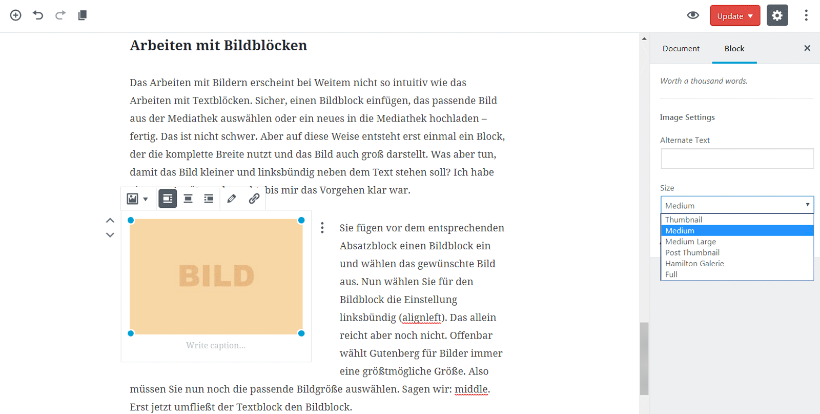Gutenberg Editor Bildblock