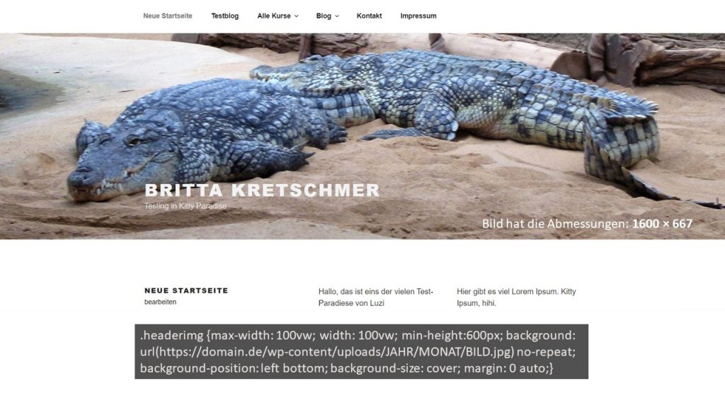 WordPress Header Größe ändern für zwei Krokodile