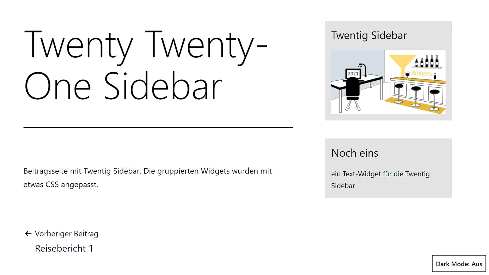 Sidebar mittels Plugin Twentig und etwas zusätzlichem CSS
