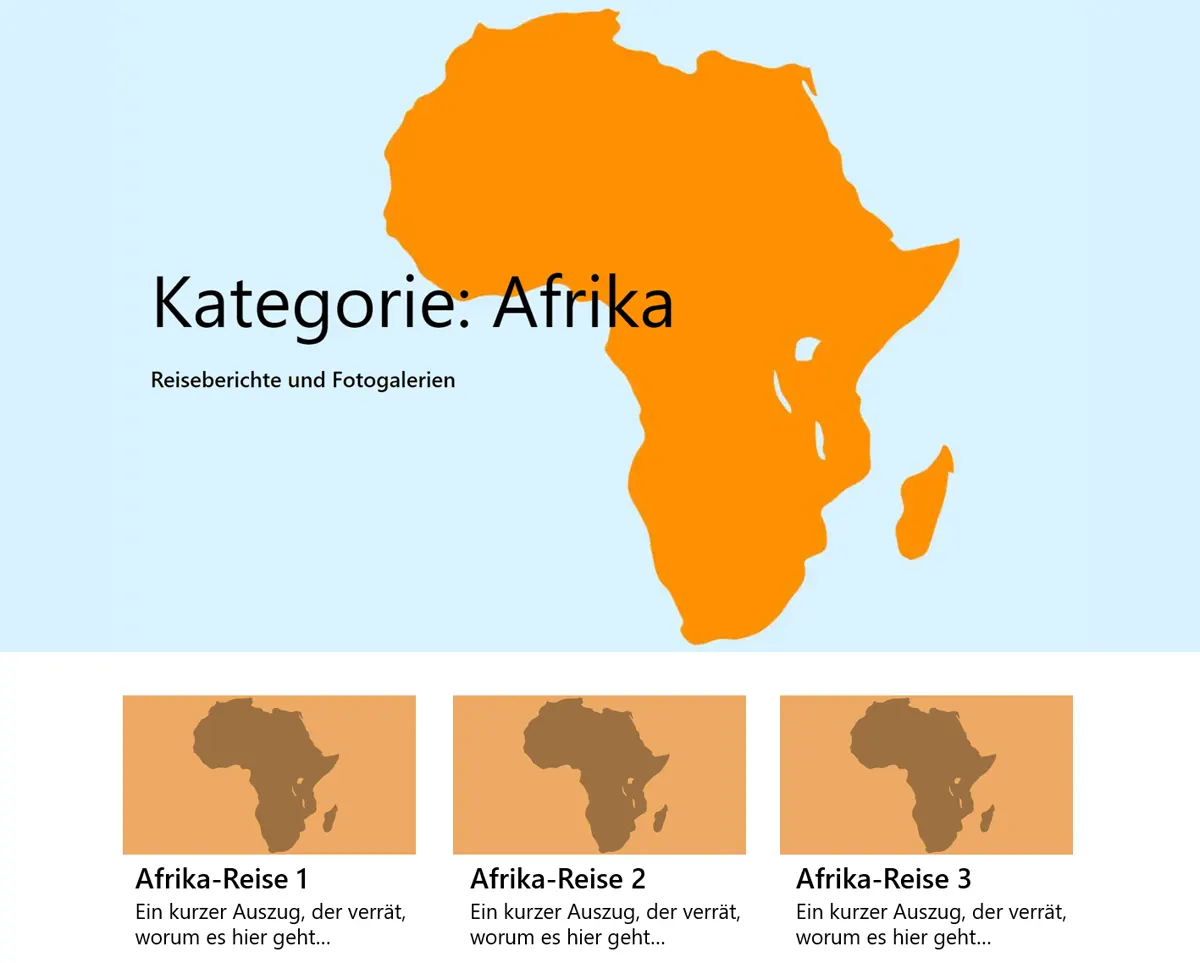 WordPress Kategorie Seite Afrika mit Coverblock